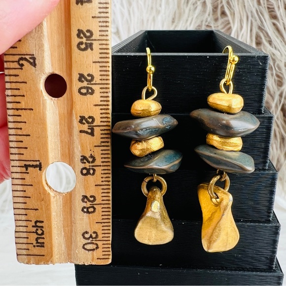 Gorgeous vintage goldtone black stone weighted bohemian pierced earrings